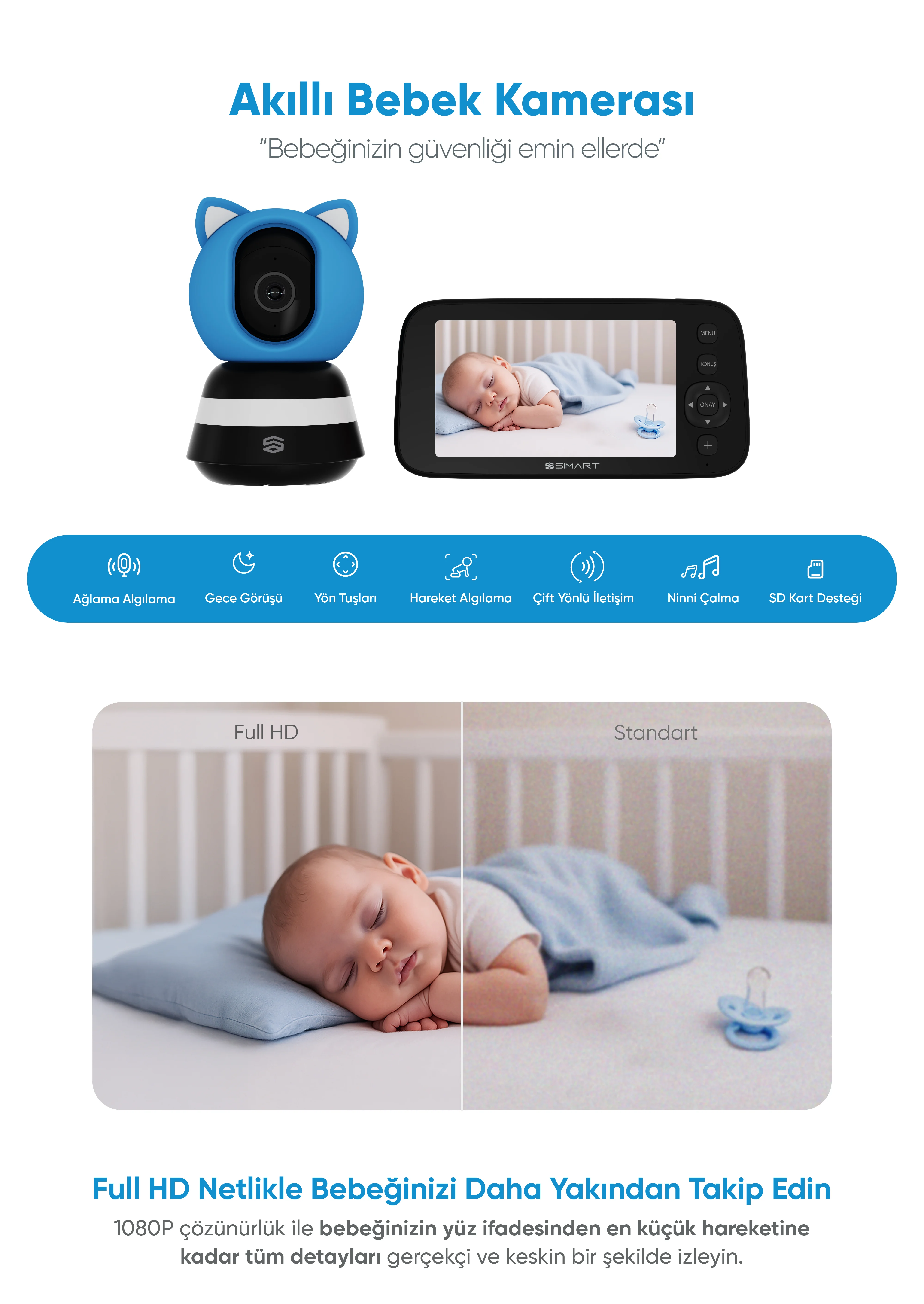 Akıllı Bebek Kamerası - görüntülü bebek kamerası, bebek izleme kamerası, wifi bebek kamerası, bebek telsizi kameralı, bebek monitörü, ağlama algılayan bebek kamerası, akıllı bebek kamerası satın al