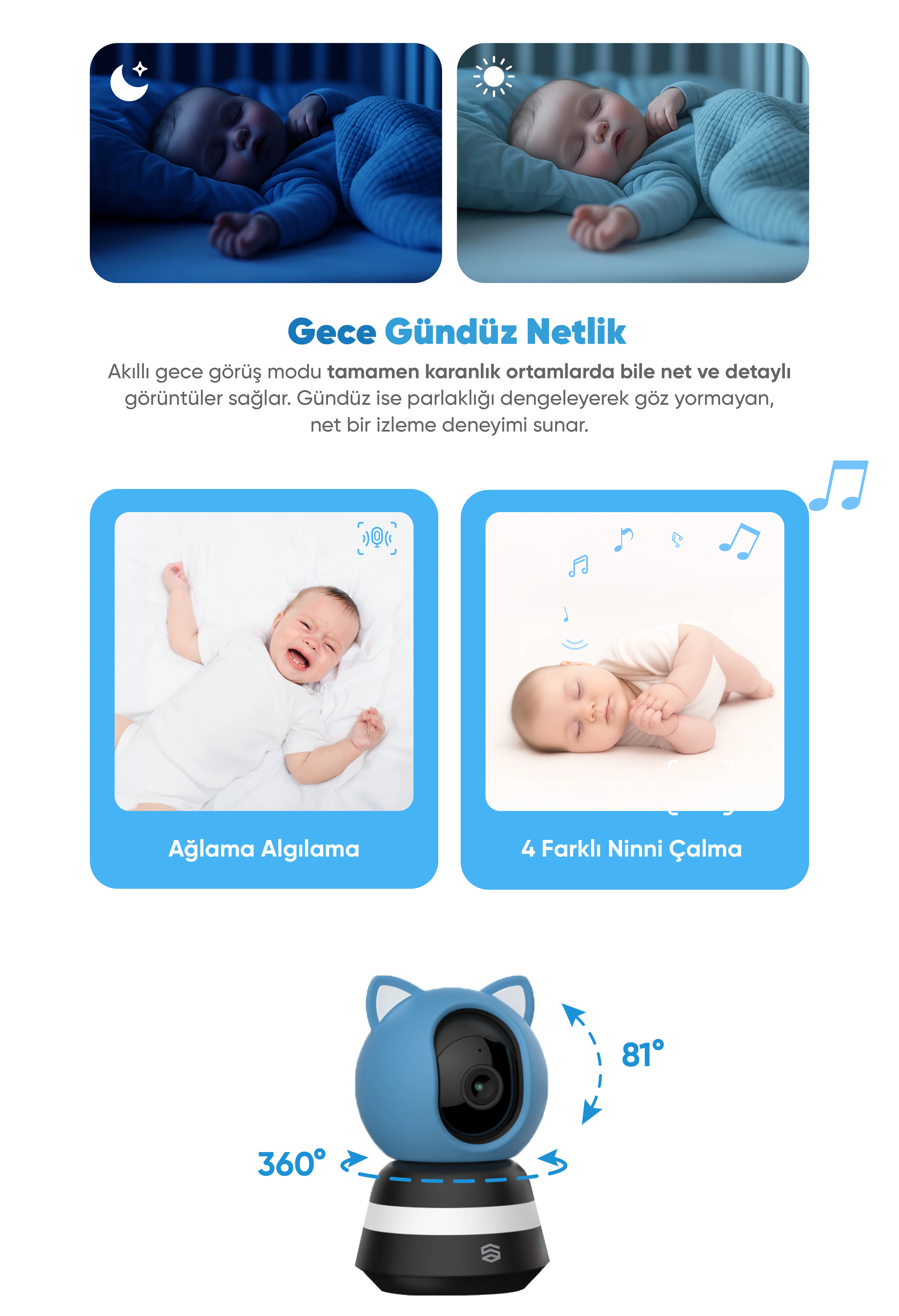 Akıllı Bebek Kamerası - görüntülü bebek kamerası, bebek izleme kamerası, wifi bebek kamerası, bebek telsizi kameralı, bebek monitörü, ağlama algılayan bebek kamerası, akıllı bebek kamerası satın al