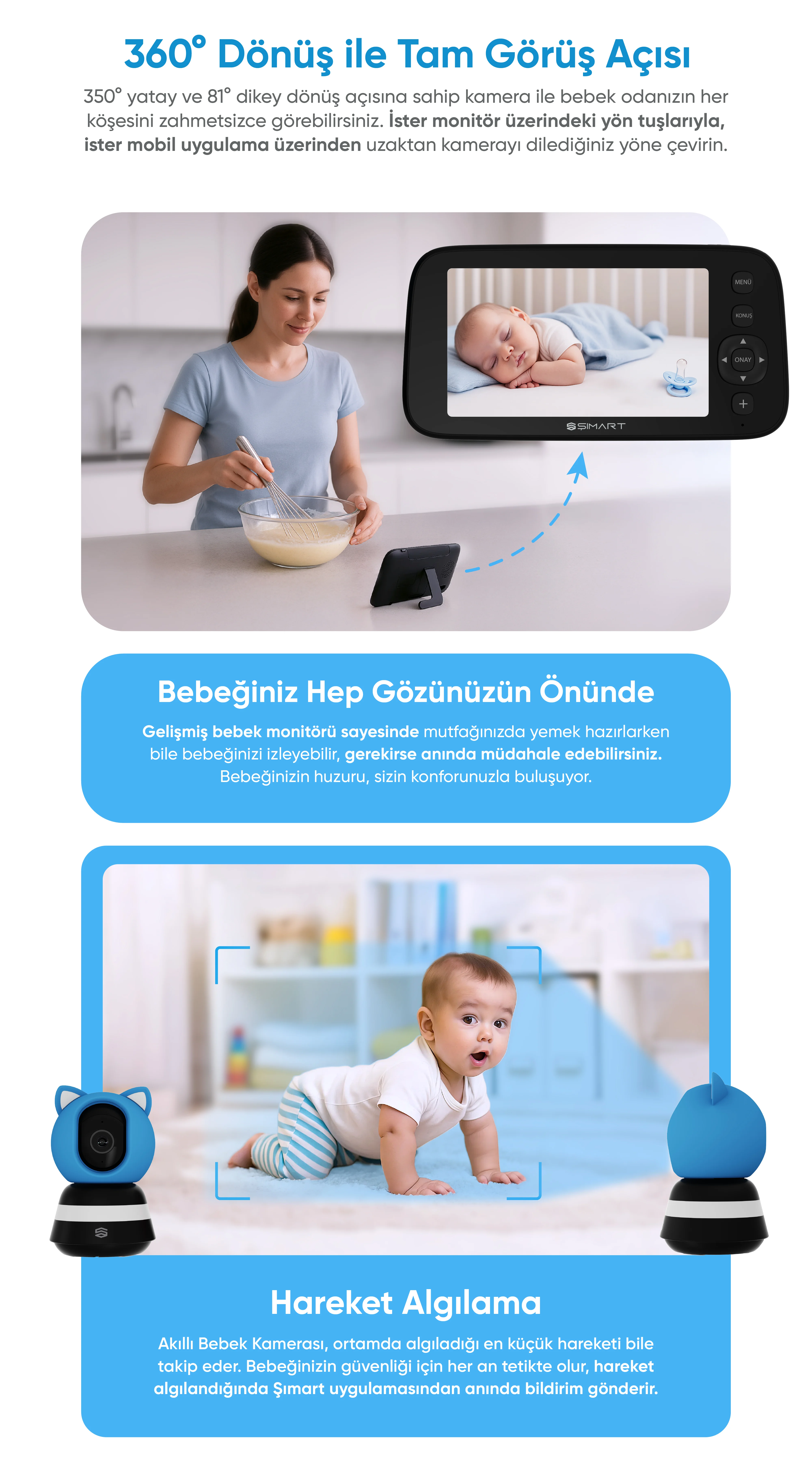 Akıllı Bebek Kamerası - görüntülü bebek kamerası, bebek izleme kamerası, wifi bebek kamerası, bebek telsizi kameralı, bebek monitörü, ağlama algılayan bebek kamerası, akıllı bebek kamerası satın al