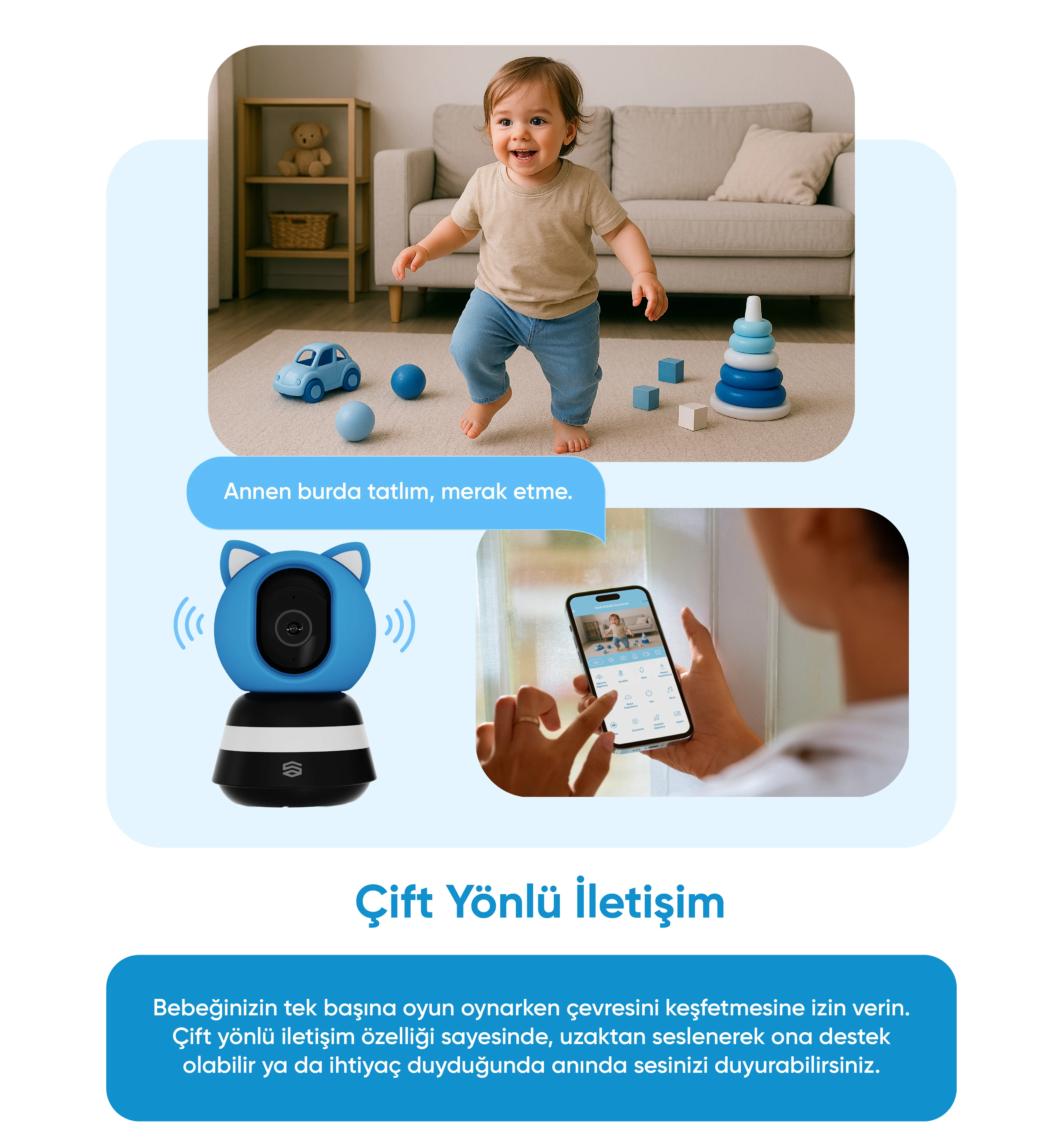 Akıllı Bebek Kamerası - görüntülü bebek kamerası, bebek izleme kamerası, wifi bebek kamerası, bebek telsizi kameralı, bebek monitörü, ağlama algılayan bebek kamerası, akıllı bebek kamerası satın al