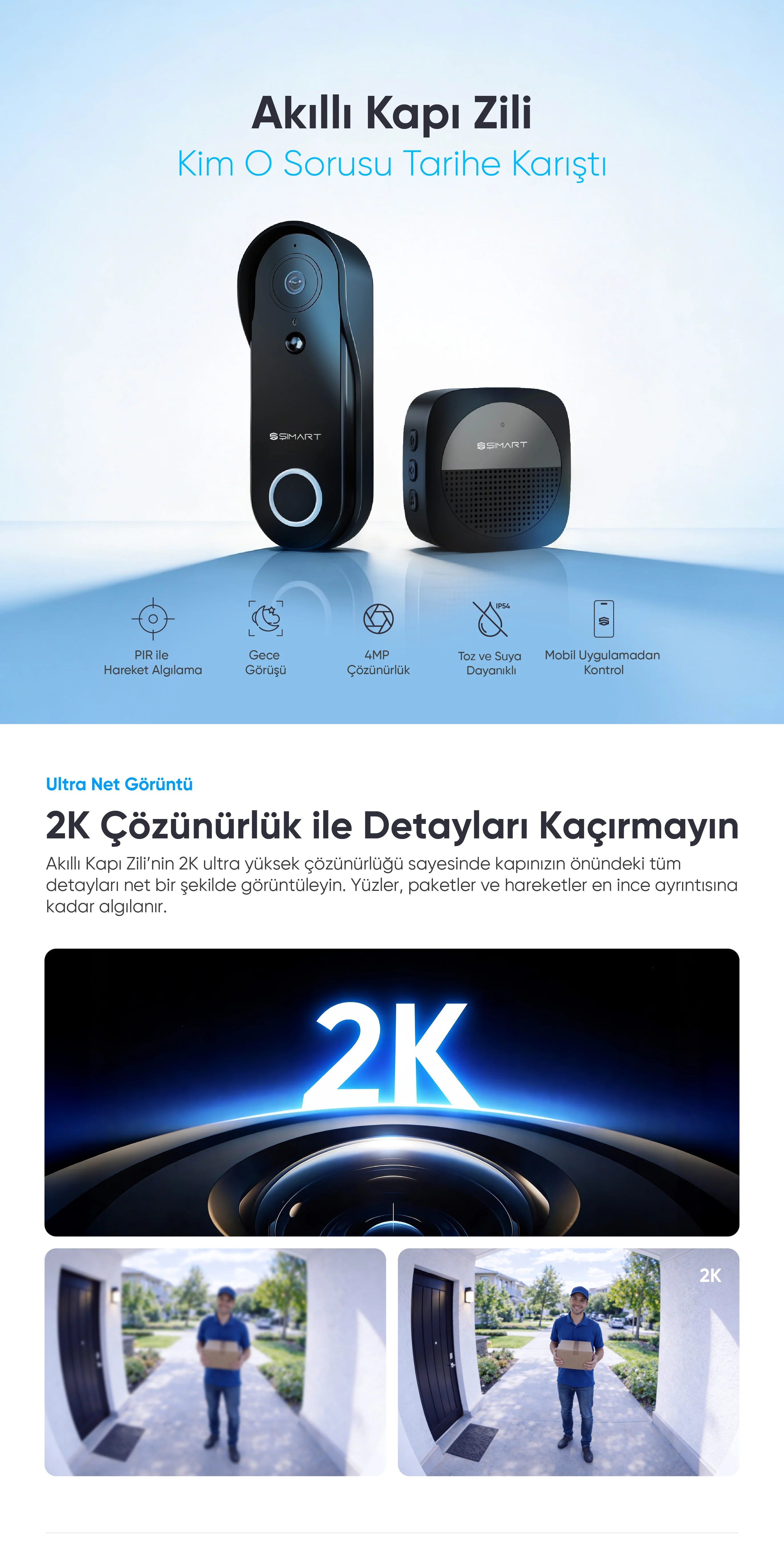 Akıllı Kapı Zili - kameralı kapı zili, wifi kapı zili, akıllı zil sistemi, kablosuz kapı zili, güvenlik kapı zili, hareket algılayan kapı zili, sesli iletişim kapı zili, şımart akıllı kapı zili