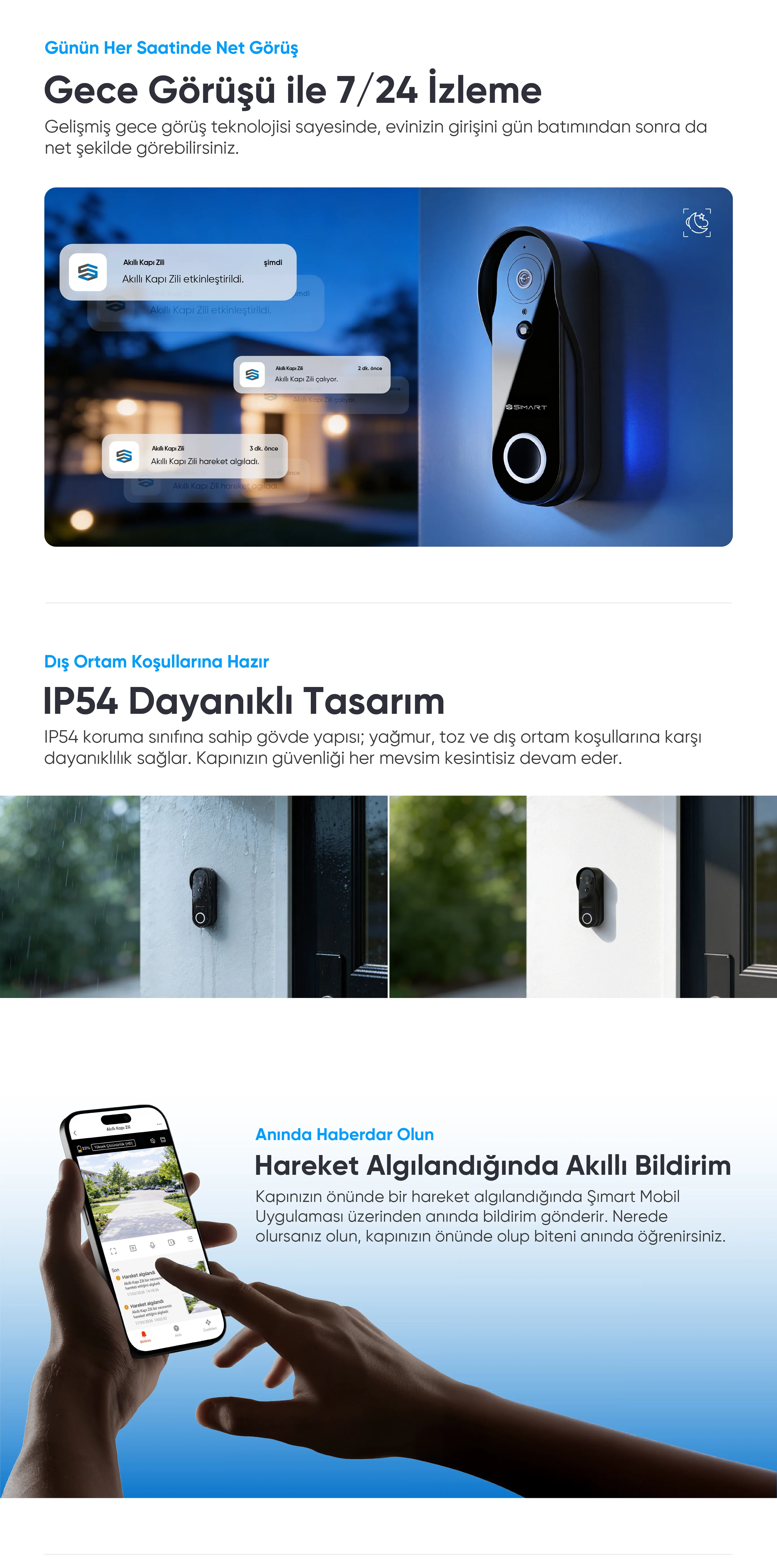 Akıllı Kapı Zili - kameralı kapı zili, wifi kapı zili, akıllı zil sistemi, kablosuz kapı zili, güvenlik kapı zili, hareket algılayan kapı zili, sesli iletişim kapı zili, şımart akıllı kapı zili