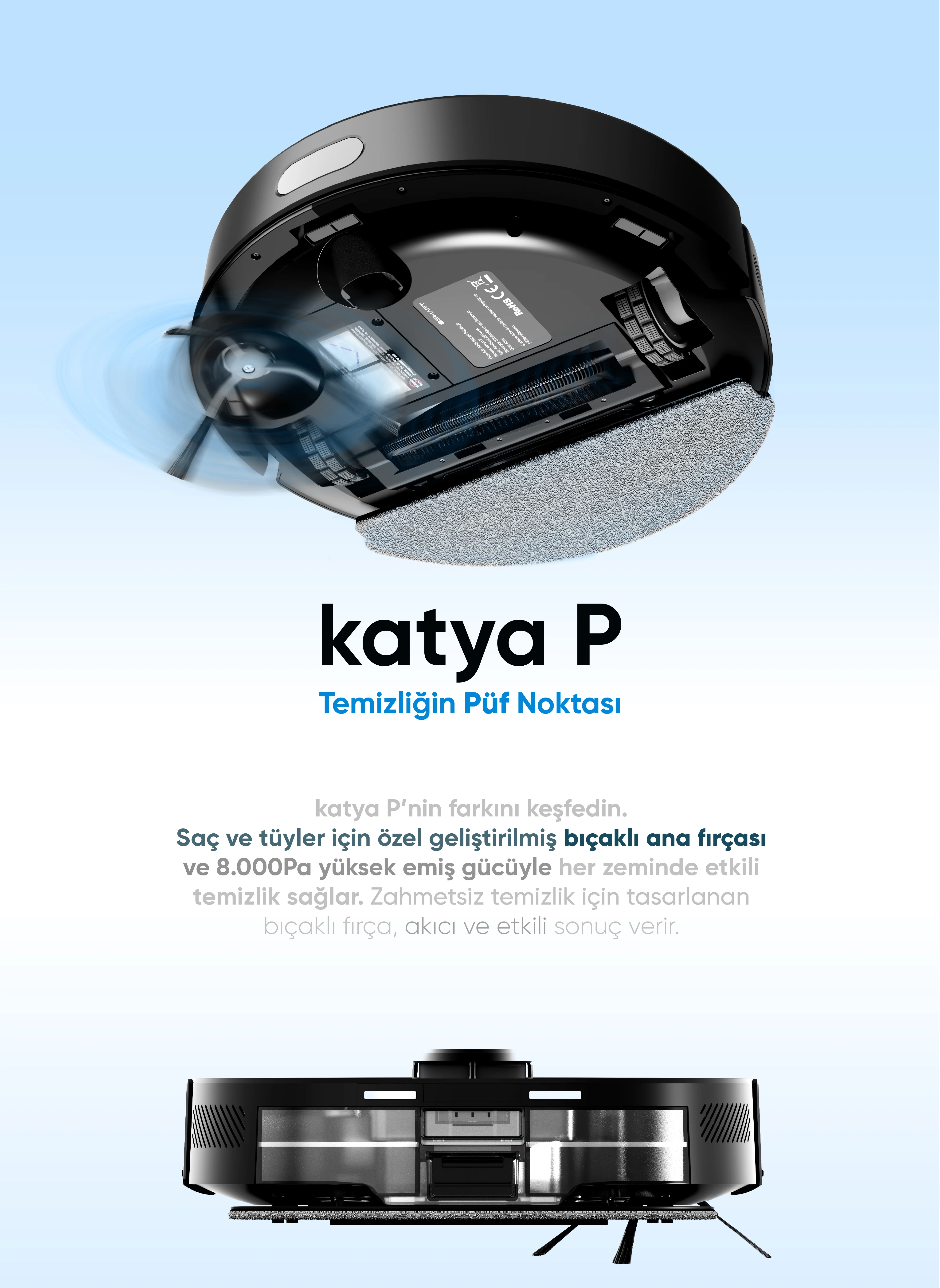 katya P Akıllı Robot Süpürge - en çok satan robot süpürge, kedi tüyleri için robot süpürge, evcil hayvan tüylerini en iyi temizleyen robot süpürge, robot süpürge önerisi