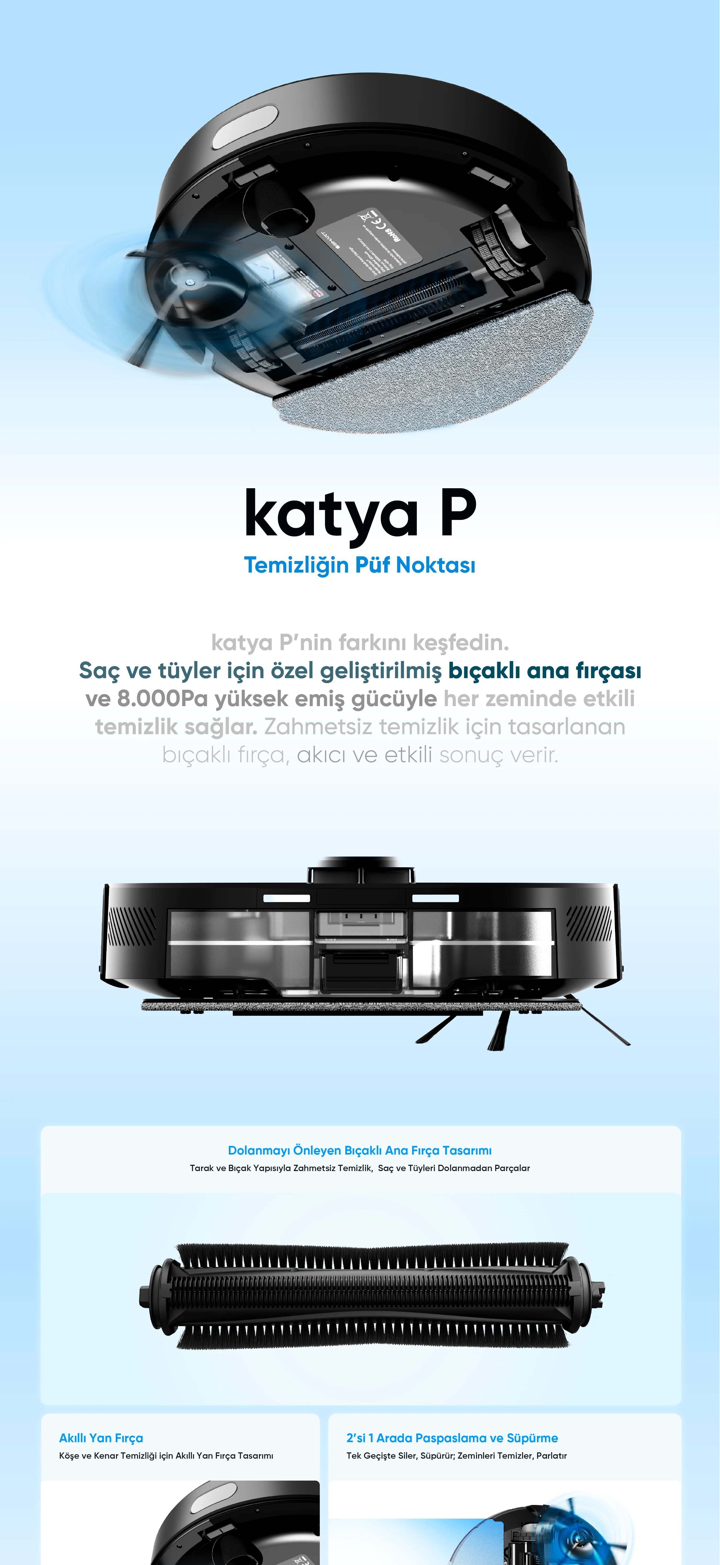 katya P Akıllı Robot Süpürge - en çok satan robot süpürge, kedi tüyleri için robot süpürge, evcil hayvan tüylerini en iyi temizleyen robot süpürge, robot süpürge önerisi