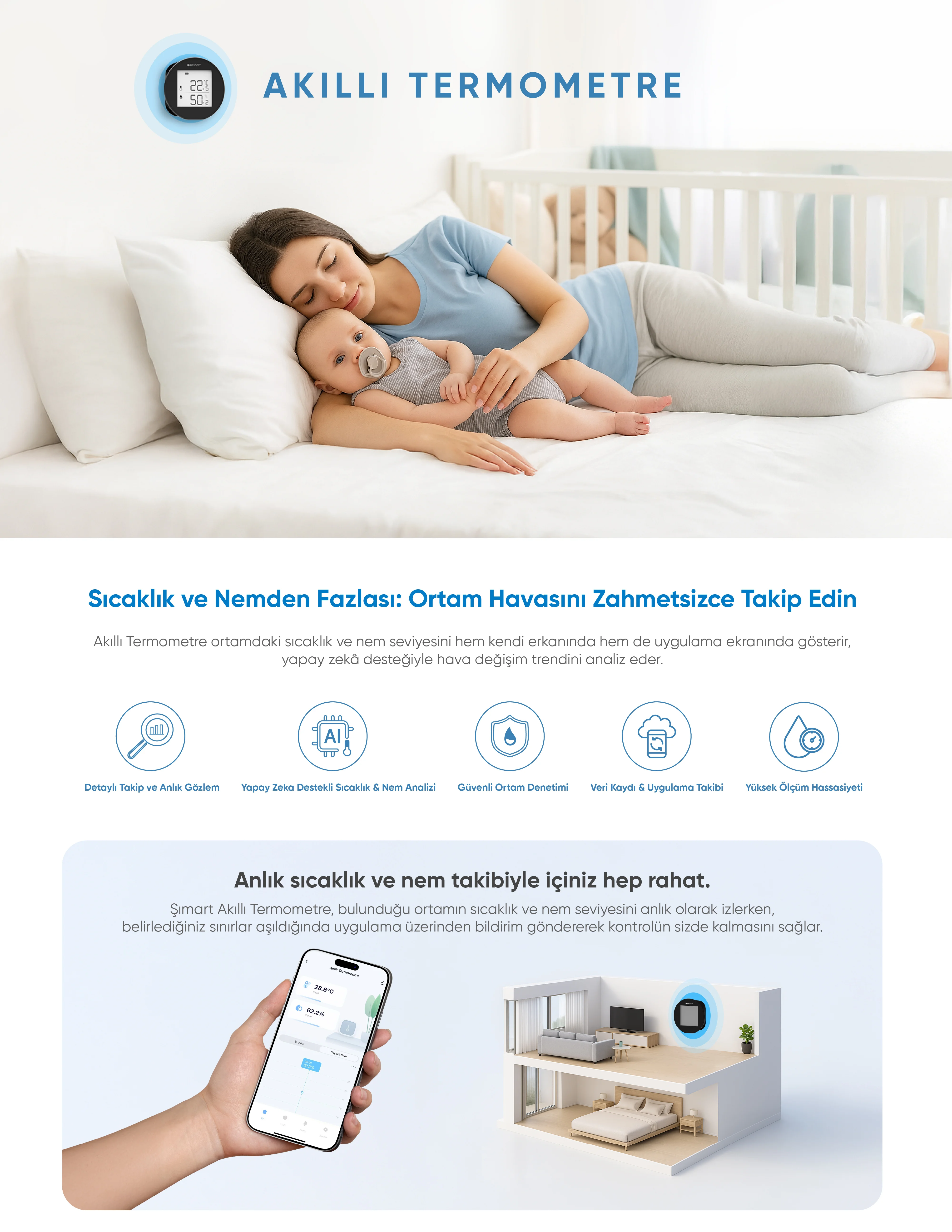 Akıllı Termometre - Akıllı Termometre, Akıllı ev cihazı, IoT teknolojisi, Akıllı telefon kontrolü, Enerji tasarrufu IoT, Güvenlik IoT ürünü, Akıllı yaşam teknolojisi, Evinizi akıllandırın, IoT ile akıllı ev, Akıllı ev otomasyonu