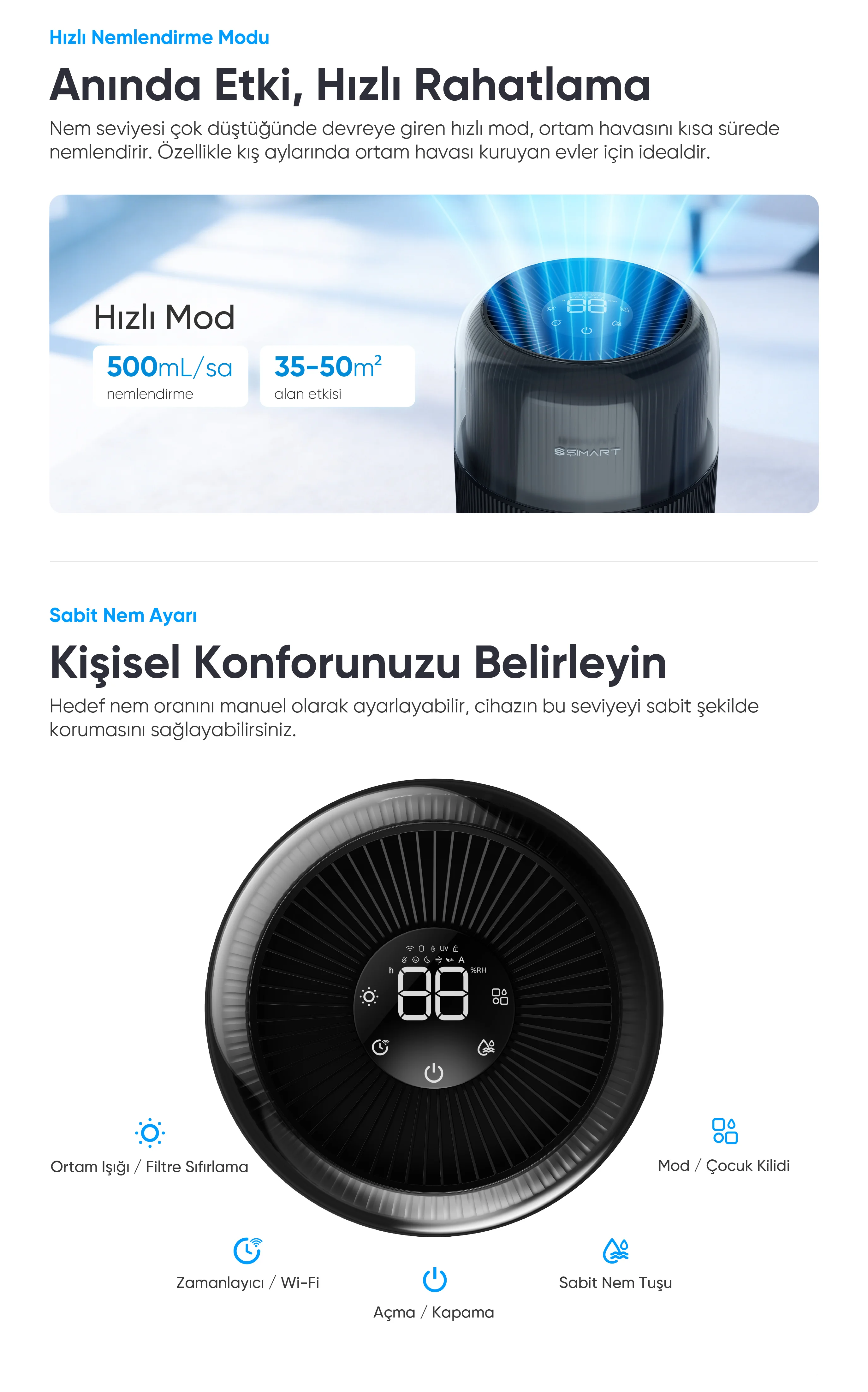 Akıllı Hava Nemlendirici - hava nemlendirme cihazı, hava nemlendirici, buhar makinesi
