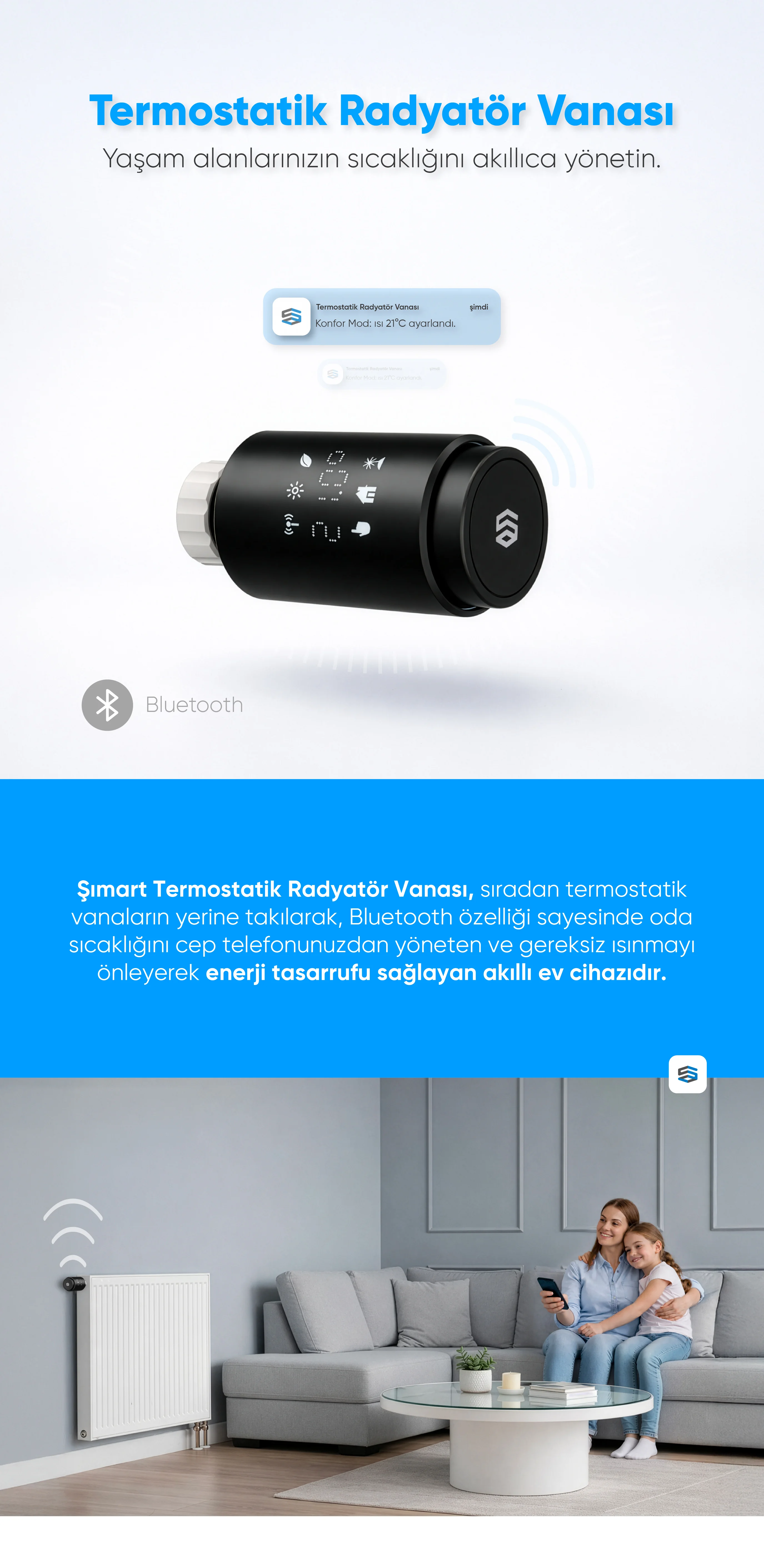 Termostatik Radyatör Vanası (BLE) - Termostatik Radyatör Vanası (BLE), Akıllı ev cihazı, IoT teknolojisi, Akıllı telefon kontrolü, Enerji tasarrufu IoT, Güvenlik IoT ürünü, Akıllı yaşam teknolojisi, Evinizi akıllandırın, IoT ile akıllı ev, Akıllı ev otomasyonu