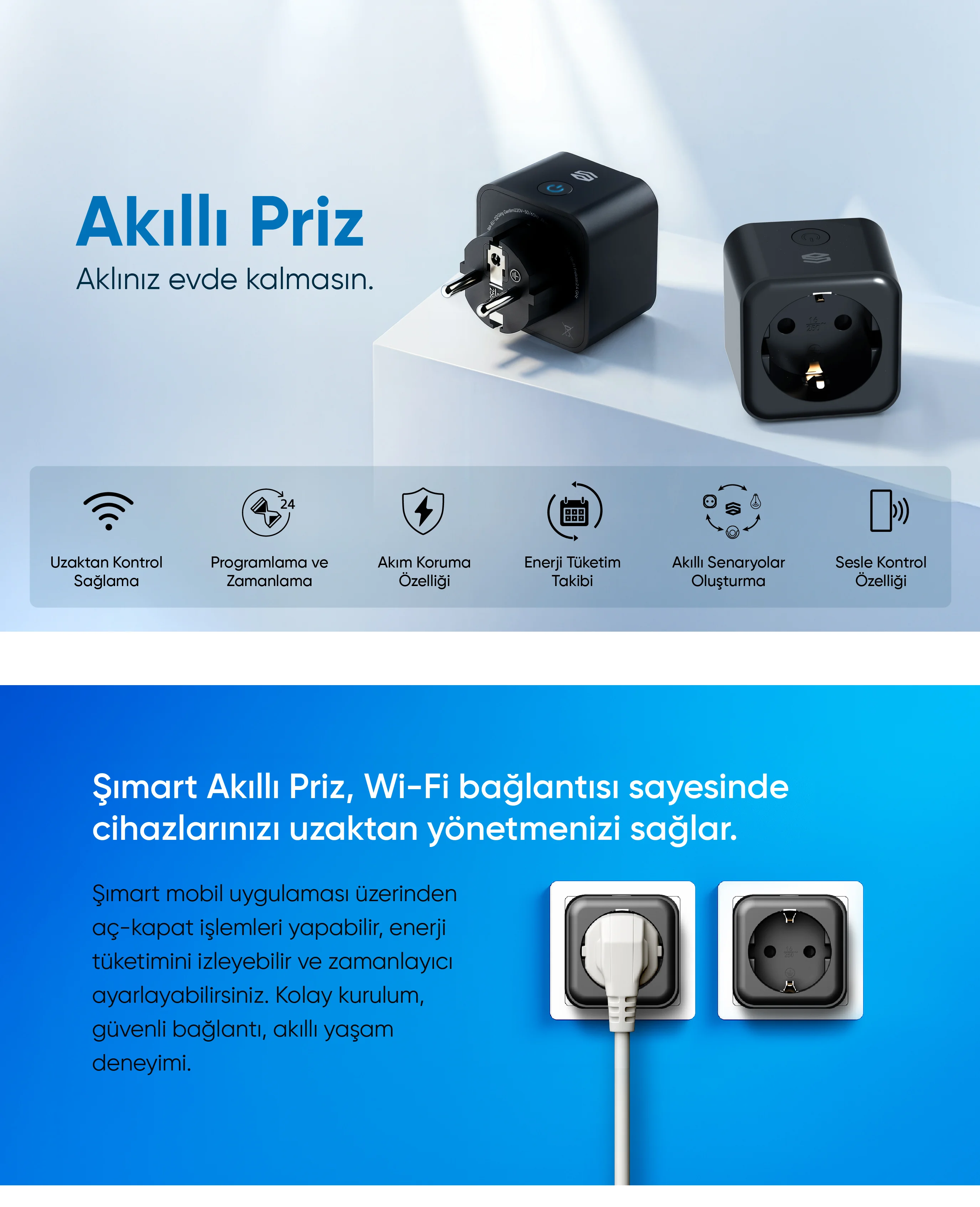 Akıllı Priz - Akıllı Priz, Akıllı ev cihazı, IoT teknolojisi, Akıllı telefon kontrolü, Enerji tasarrufu IoT, Güvenlik IoT ürünü, Akıllı yaşam teknolojisi, Evinizi akıllandırın, IoT ile akıllı ev, Akıllı ev otomasyonu
