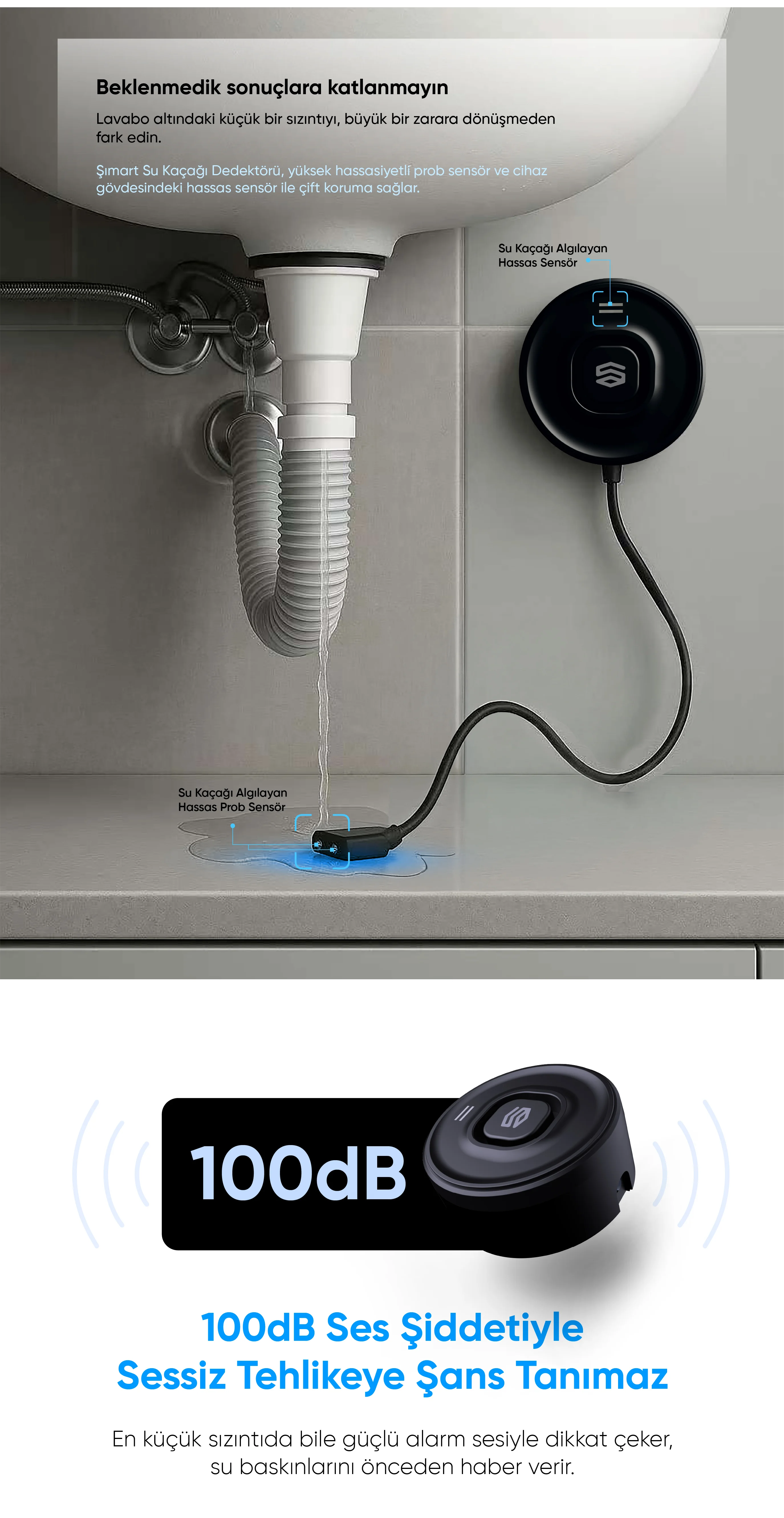 Su Kaçağı Dedektörü - Su Kaçağı Dedektörü, Akıllı ev cihazı, IoT teknolojisi, Akıllı telefon kontrolü, Enerji tasarrufu IoT, Güvenlik IoT ürünü, Akıllı yaşam teknolojisi, Evinizi akıllandırın, IoT ile akıllı ev, Akıllı ev otomasyonu