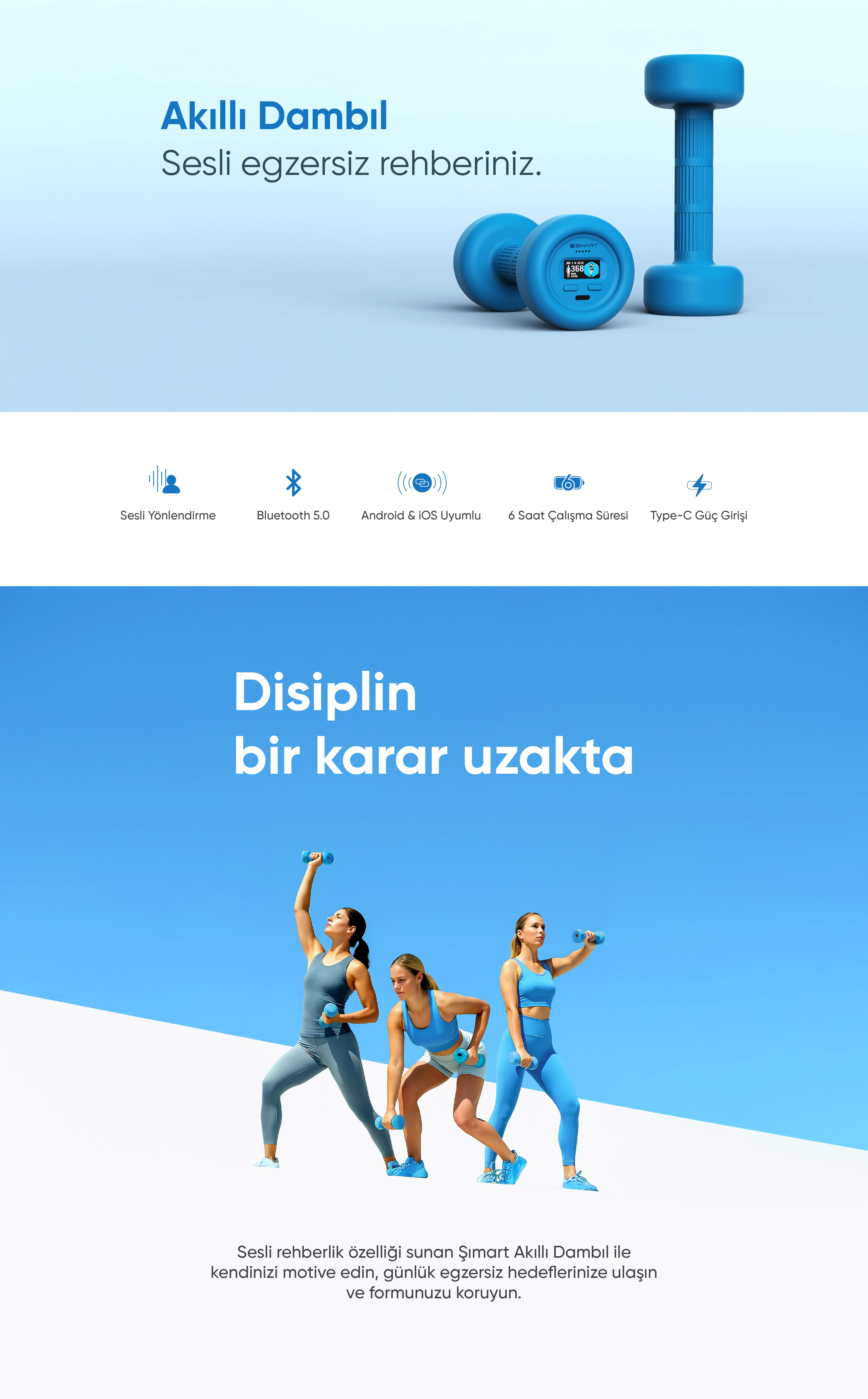 Akıllı Dambıl - akıllı dambıl, sesli dambıl, yaşlılar için dambıl, yaşlılar için kol egzersizi, kas erimesi için dambıl, bluetooth özellikli dambıl, evde spor için dambıl, şımart akıllı dambıl