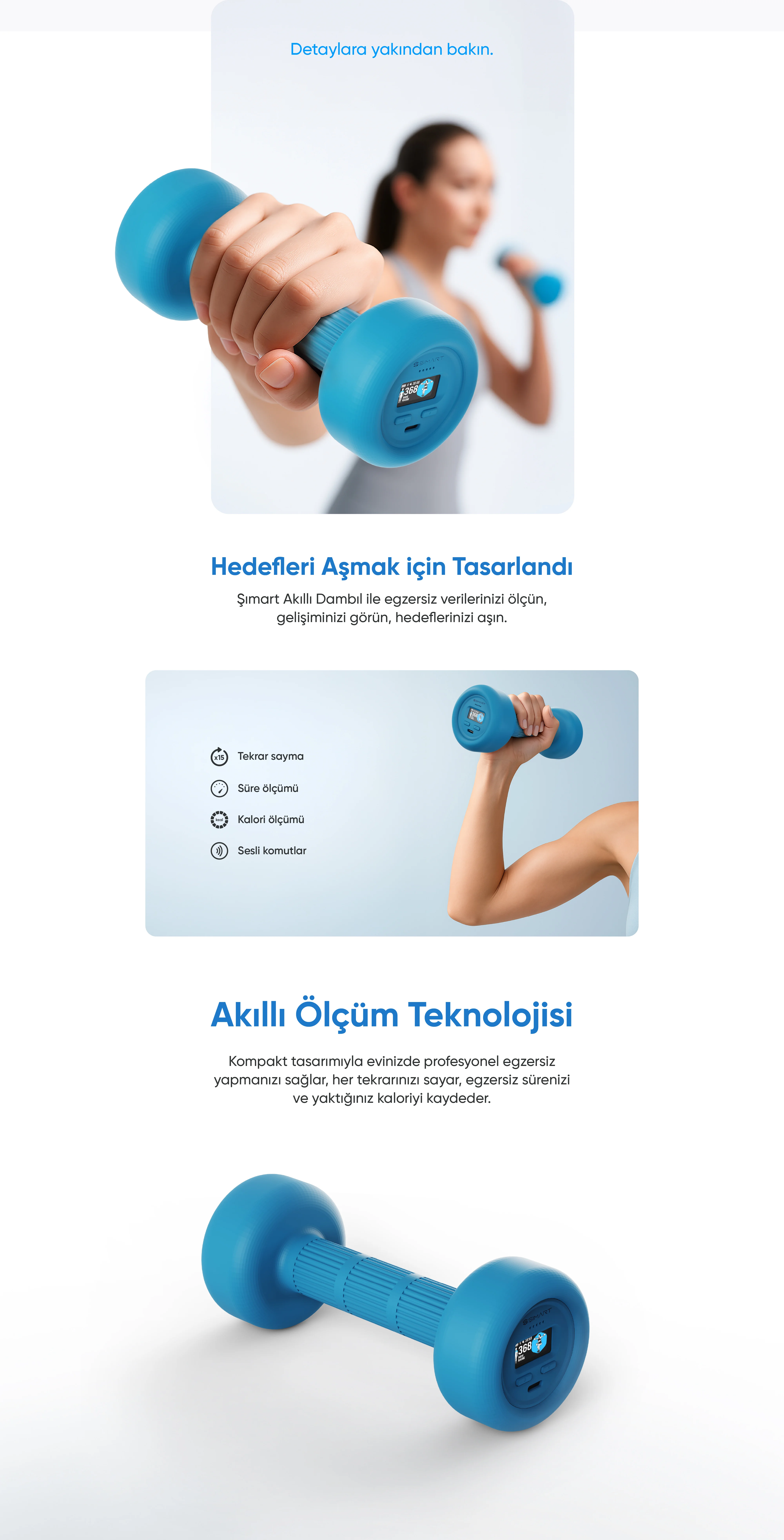 Akıllı Dambıl - akıllı dambıl, sesli dambıl, yaşlılar için dambıl, yaşlılar için kol egzersizi, kas erimesi için dambıl, bluetooth özellikli dambıl, evde spor için dambıl, şımart akıllı dambıl