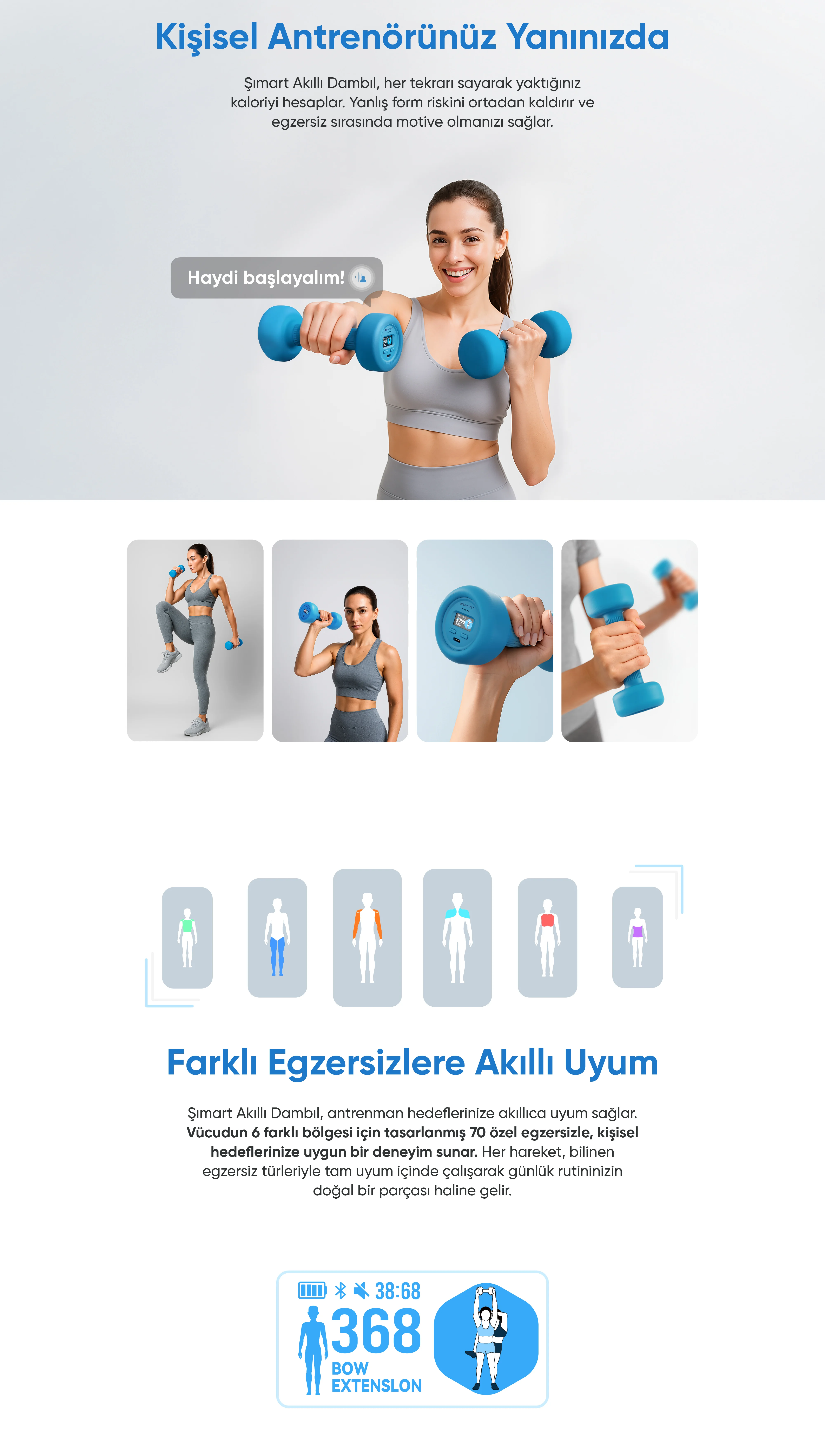 Akıllı Dambıl - akıllı dambıl, sesli dambıl, yaşlılar için dambıl, yaşlılar için kol egzersizi, kas erimesi için dambıl, bluetooth özellikli dambıl, evde spor için dambıl, şımart akıllı dambıl