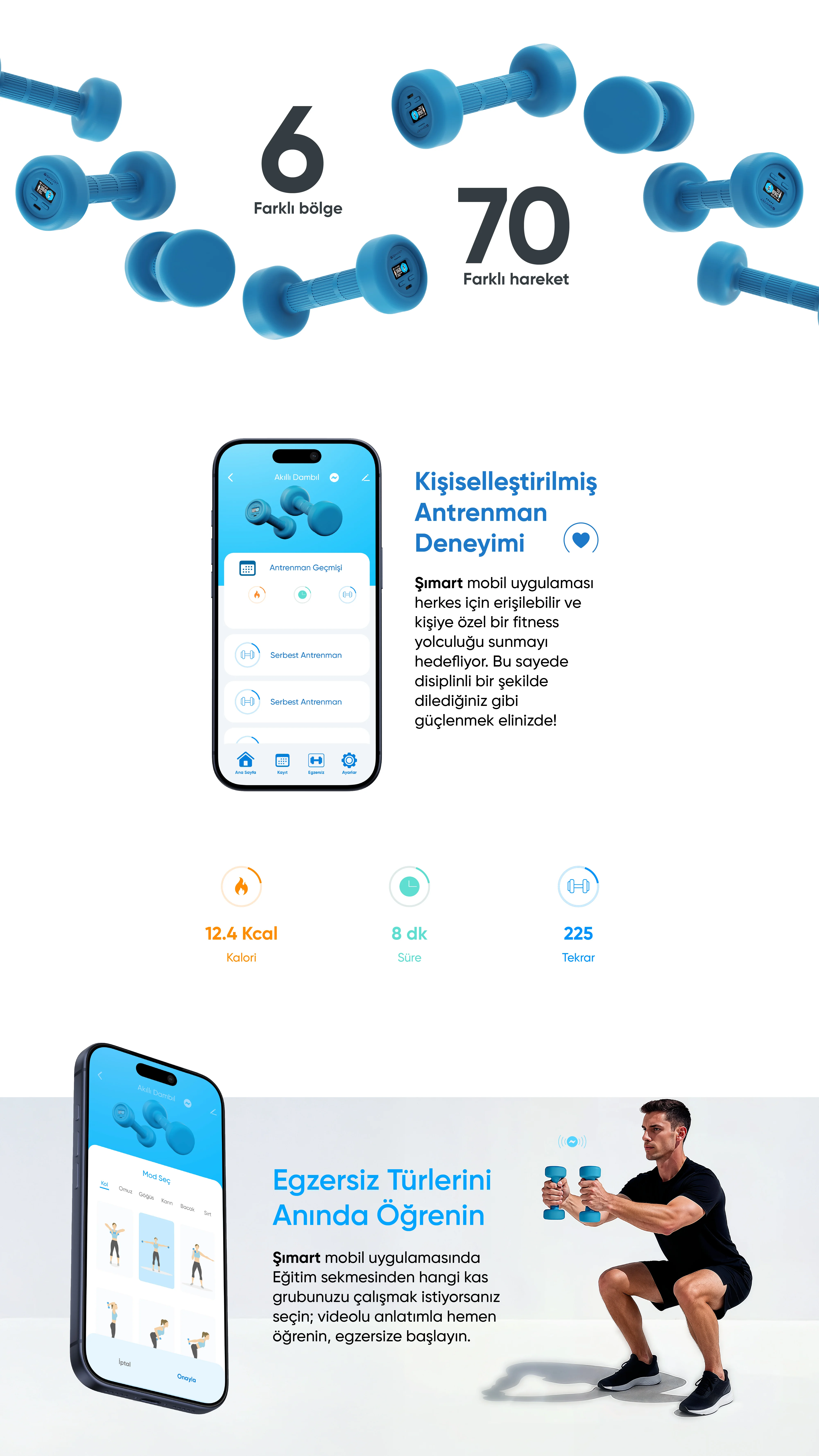 Akıllı Dambıl - akıllı dambıl, sesli dambıl, yaşlılar için dambıl, yaşlılar için kol egzersizi, kas erimesi için dambıl, bluetooth özellikli dambıl, evde spor için dambıl, şımart akıllı dambıl