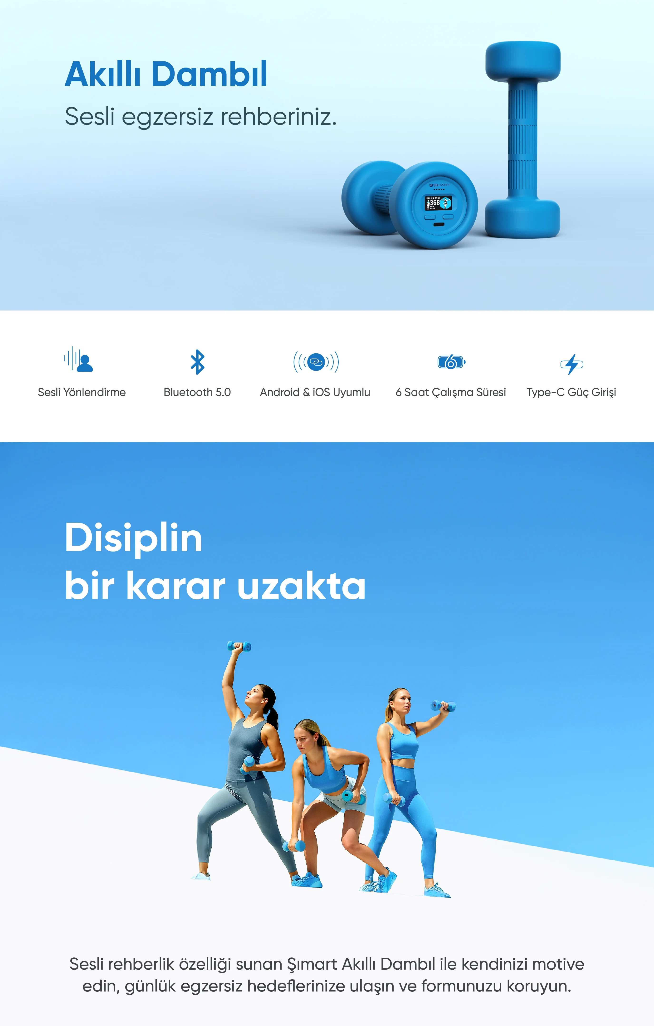 Akıllı Dambıl - akıllı dambıl, sesli dambıl, yaşlılar için dambıl, yaşlılar için kol egzersizi, kas erimesi için dambıl, bluetooth özellikli dambıl, evde spor için dambıl, şımart akıllı dambıl