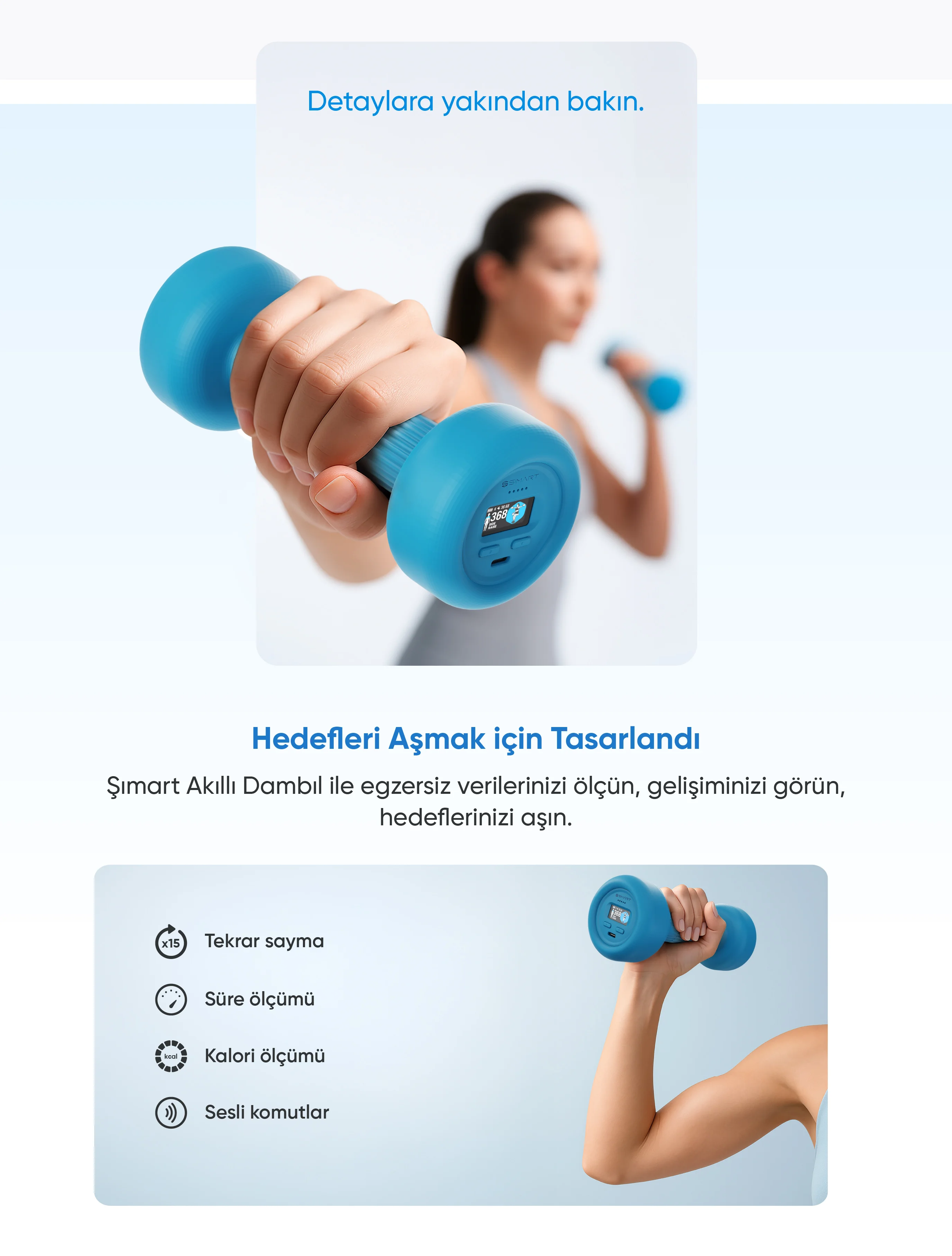Akıllı Dambıl - akıllı dambıl, sesli dambıl, yaşlılar için dambıl, yaşlılar için kol egzersizi, kas erimesi için dambıl, bluetooth özellikli dambıl, evde spor için dambıl, şımart akıllı dambıl