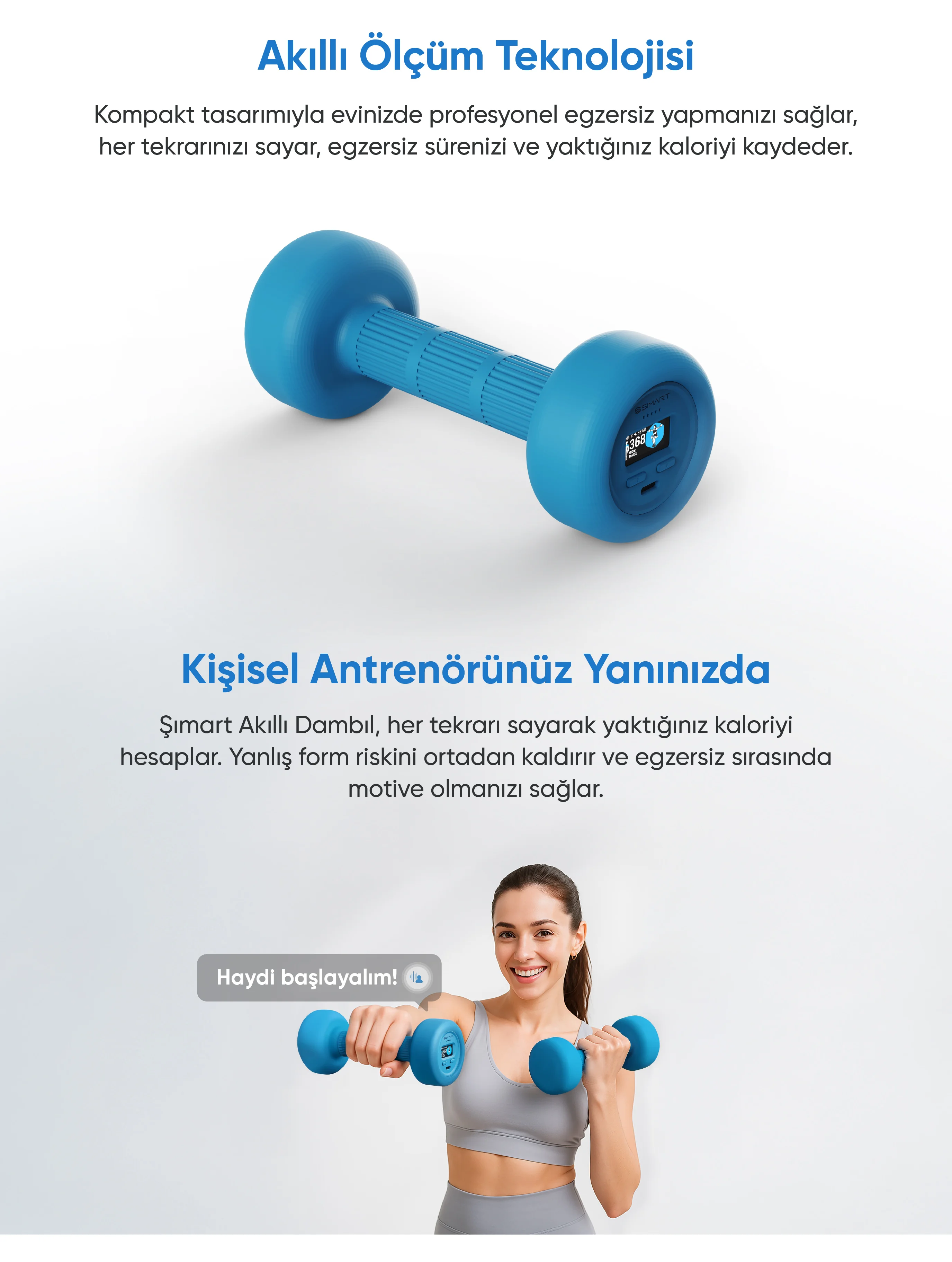 Akıllı Dambıl - akıllı dambıl, sesli dambıl, yaşlılar için dambıl, yaşlılar için kol egzersizi, kas erimesi için dambıl, bluetooth özellikli dambıl, evde spor için dambıl, şımart akıllı dambıl