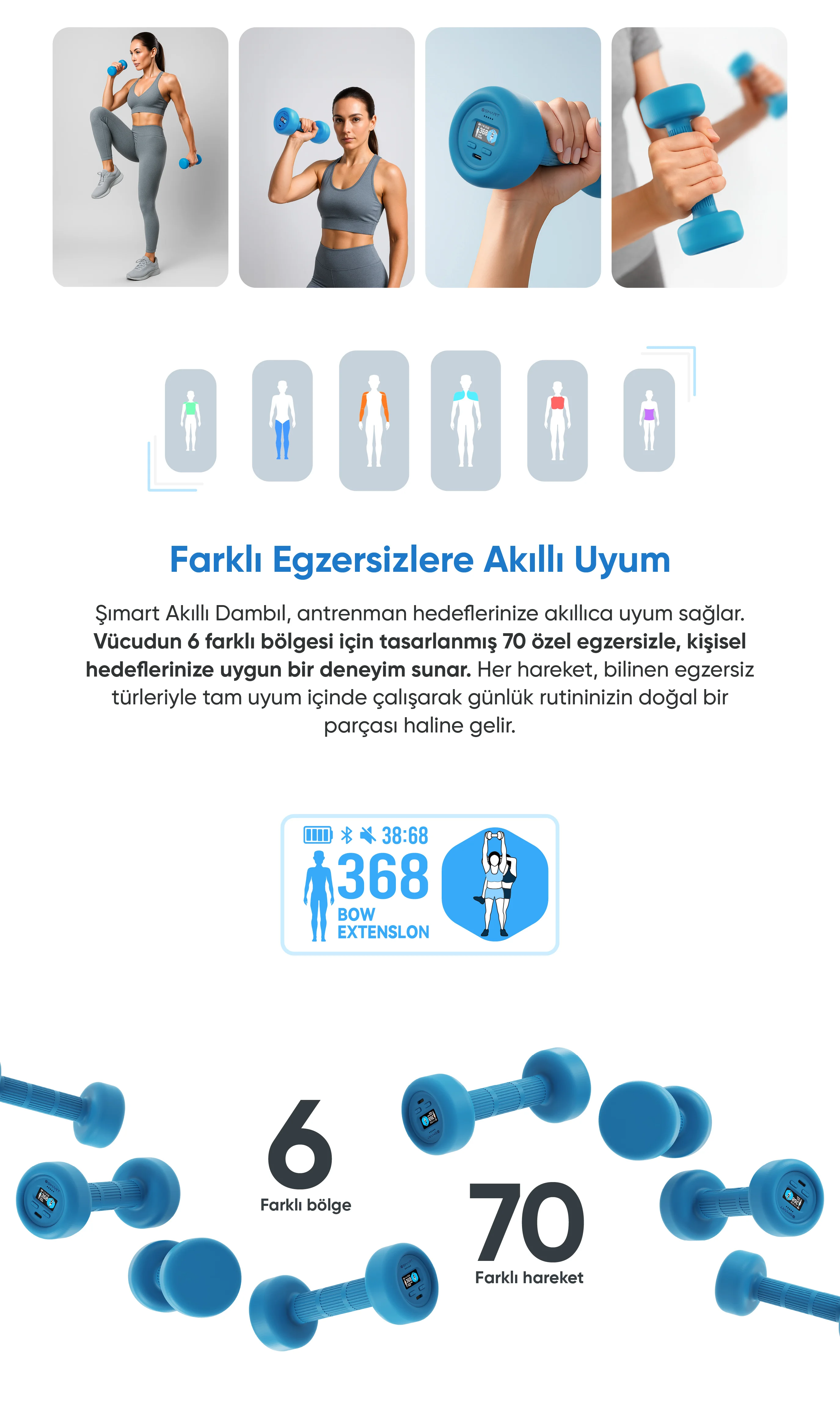 Akıllı Dambıl - akıllı dambıl, sesli dambıl, yaşlılar için dambıl, yaşlılar için kol egzersizi, kas erimesi için dambıl, bluetooth özellikli dambıl, evde spor için dambıl, şımart akıllı dambıl