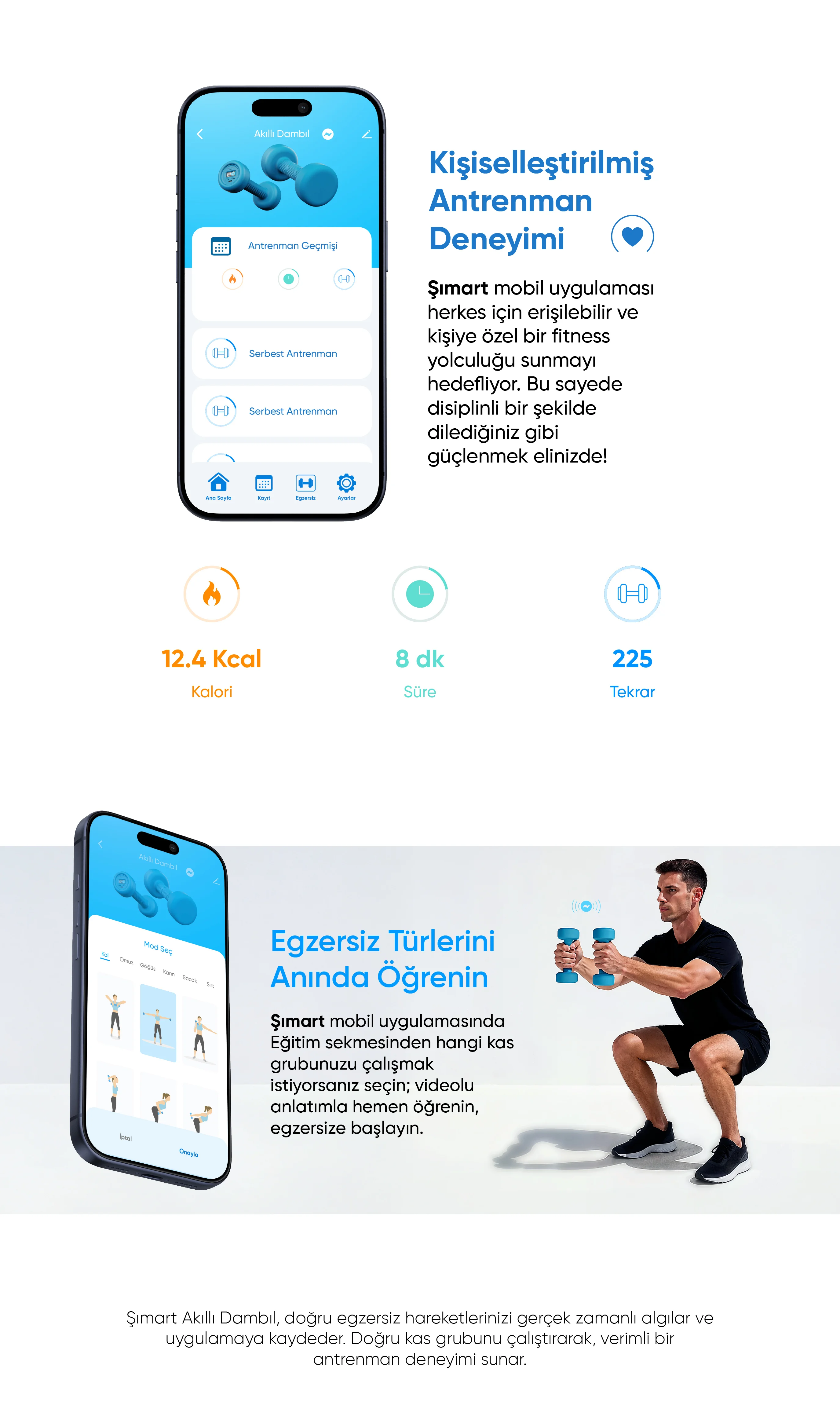 Akıllı Dambıl - akıllı dambıl, sesli dambıl, yaşlılar için dambıl, yaşlılar için kol egzersizi, kas erimesi için dambıl, bluetooth özellikli dambıl, evde spor için dambıl, şımart akıllı dambıl
