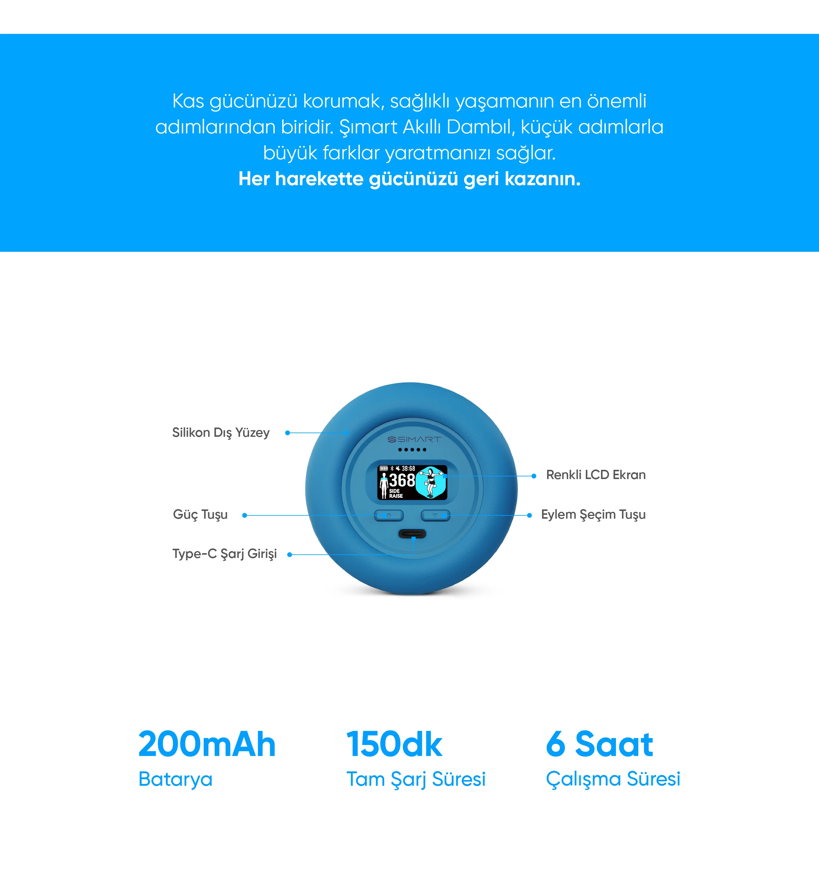 Akıllı Dambıl - akıllı dambıl, sesli dambıl, yaşlılar için dambıl, yaşlılar için kol egzersizi, kas erimesi için dambıl, bluetooth özellikli dambıl, evde spor için dambıl, şımart akıllı dambıl