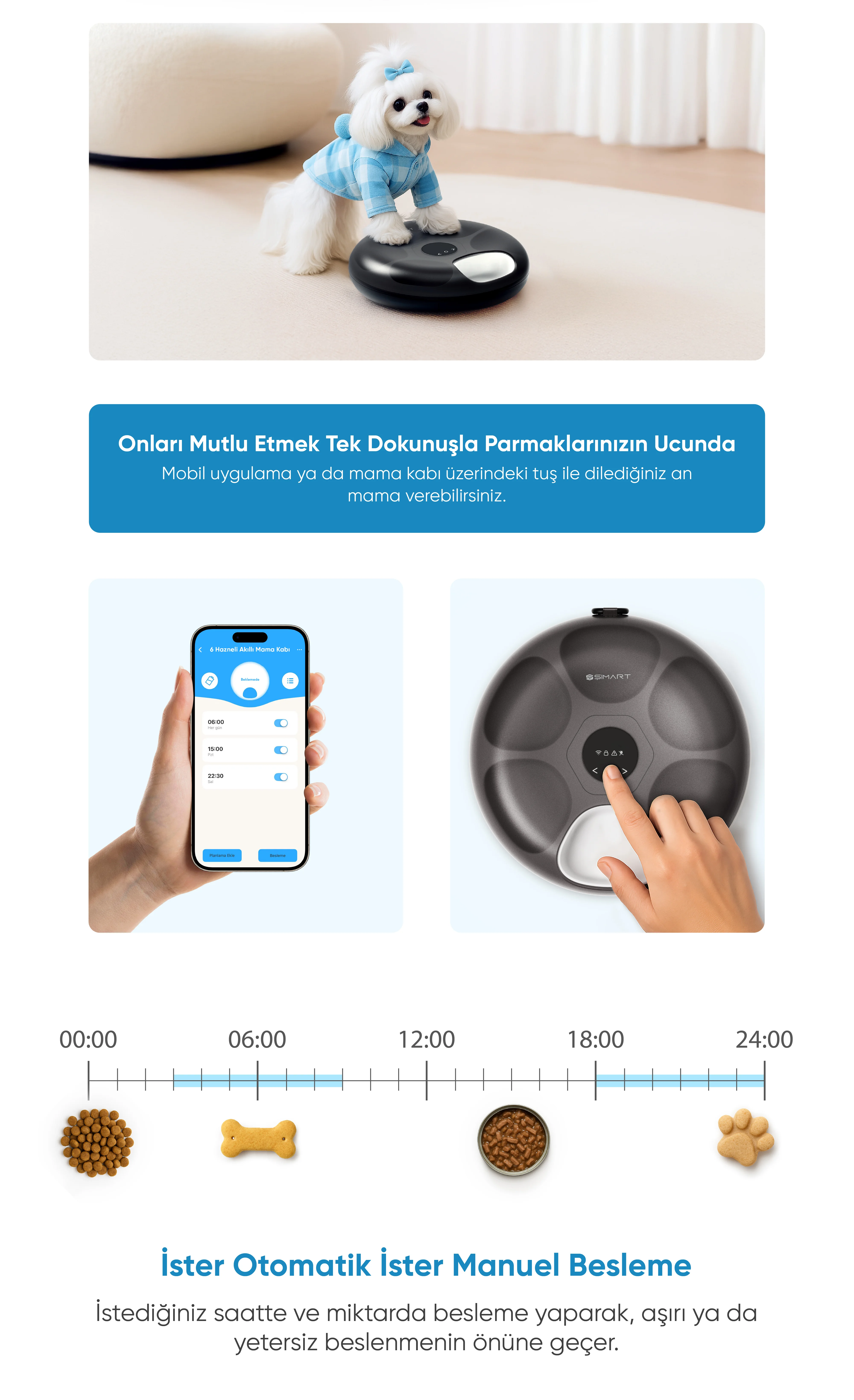 6 Hazneli Akıllı Mama Kabı - otomatik mama kabı, kediler için mama kabı, akıllı mama kabı, 6 hazneli mama kabı