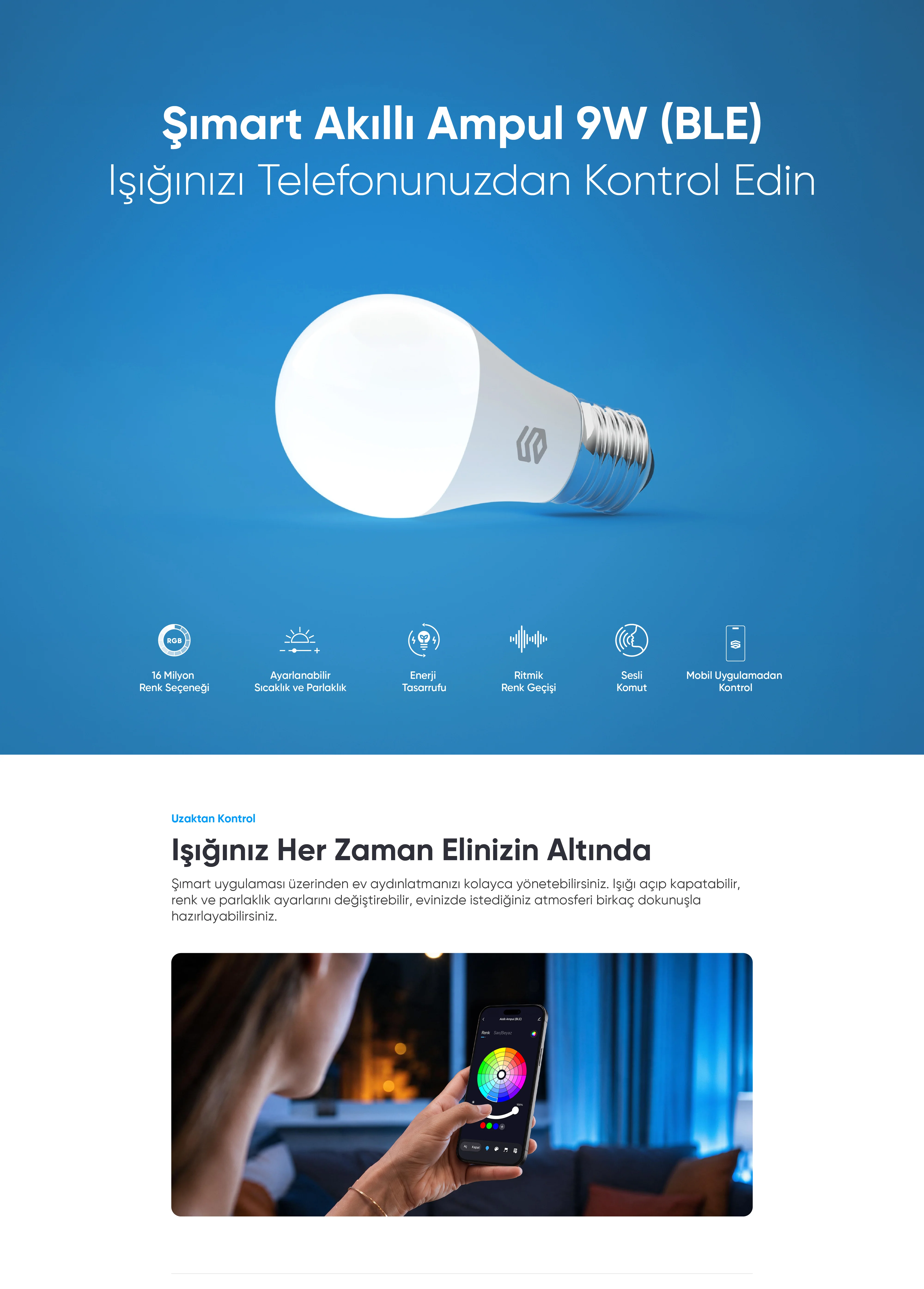 Akıllı Ampul (BLE) - akıllı ampul, rgb ampul, uzaktan kontrollü ampul, wifi ampul