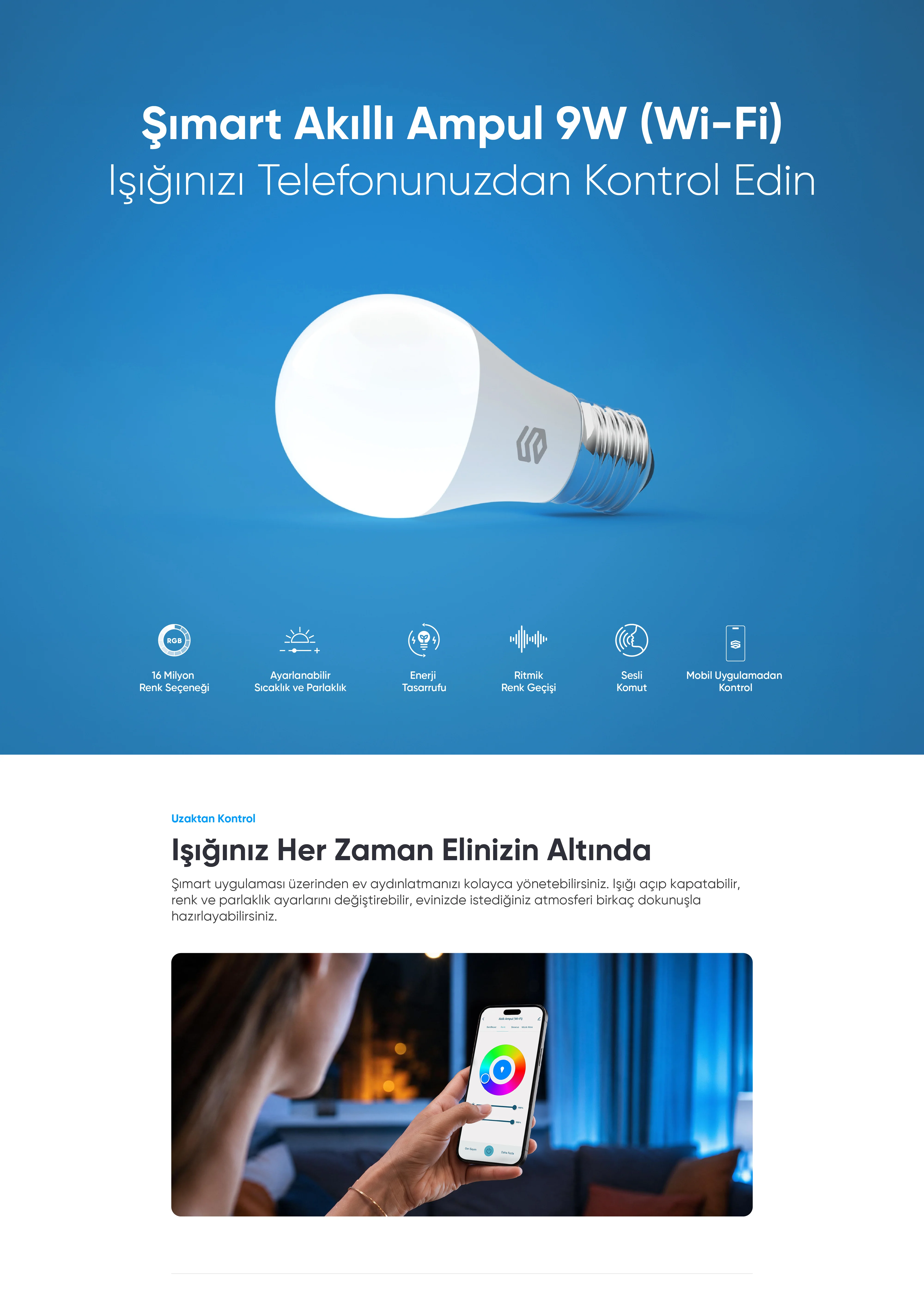 Akıllı Ampul (Wi-Fi) - Akıllı Ampul (Wi-Fi), Akıllı ev cihazı, IoT teknolojisi, Akıllı telefon kontrolü, Enerji tasarrufu IoT, Güvenlik IoT ürünü, Akıllı yaşam teknolojisi, Evinizi akıllandırın, IoT ile akıllı ev, Akıllı ev otomasyonu